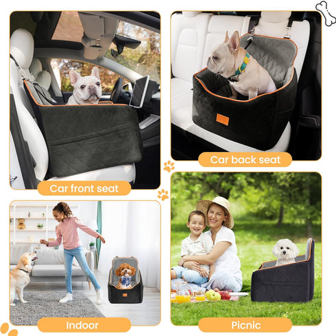 30lb, HiPetpy Dog Car Seat for Small Dog, Booster Seat for Dogs Under Elevated Pet Seat with Pockets, Anti-Slip Bed