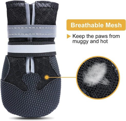 Dimicoo Breathable Mesh Dog Boots - Nonslip Soft Rubber Sole Dog Shoes for Medium Large Dogs, Pack of 4