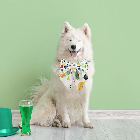 St. Patrick's Day Dog Collar with Bow Tie, Irish Shamrock Clover Collar for Small Medium Large Pets, Medium Size