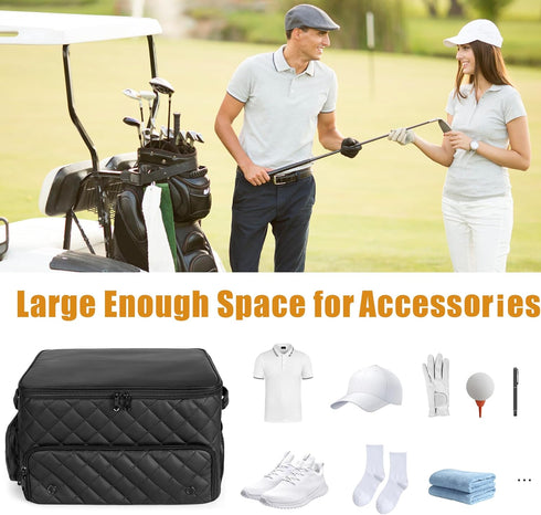 Golf Car Storage Organizer with 2 Layer Trunk, Ventilated Compartment for 2 Pairs Shoes, Balls, Clothes, Accessories