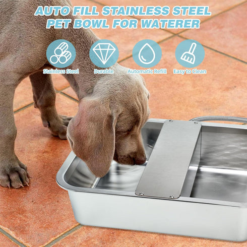 3 3/4'' Gallon Automatic Dog Water Dispenser, Large Dog Water Bowl Dispenser for Outdoor, Stainless Steel Pet Bowl