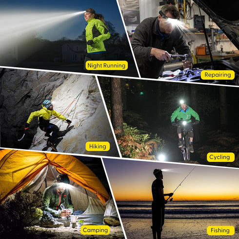 Lsnisni Headlamp Rechargeable 2Pack, 230° Wide Beam LED Head Lamp with Motion Sensor, Waterproof for Hiking, Camping