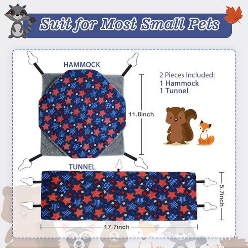Hammock Set Chinchilla Sleep,2 Pack,Blue petonfun Ferret Rat Guinea Pig Hideout Bed,Soft Hamster Toys Hanging Tunnels