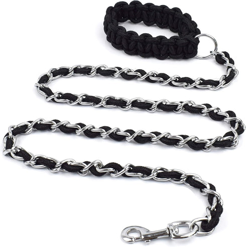 Chew Proof Chain Dog Leash, 5.5ft Heavy Duty Metal Lead with Soft Rope Handle for Medium Large Dogs