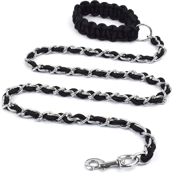 Chew Proof Chain Dog Leash, 5.5ft Heavy Duty Metal Lead with Soft Rope Handle for Medium Large Dogs