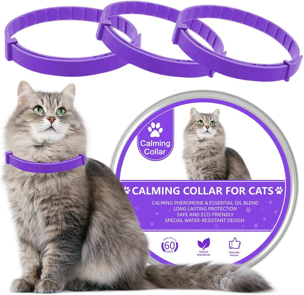 Wustentre 3 Pack Adjustable Anxiety Collar, Cat Calming Pheromones for Cats & Kittens, Relaxing Comfortable Collar