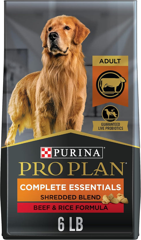 Purina Pro Plan High Protein Dog Food with Probiotics, Shredded Blend Beef & Rice Formula - 6 lb. Bag
