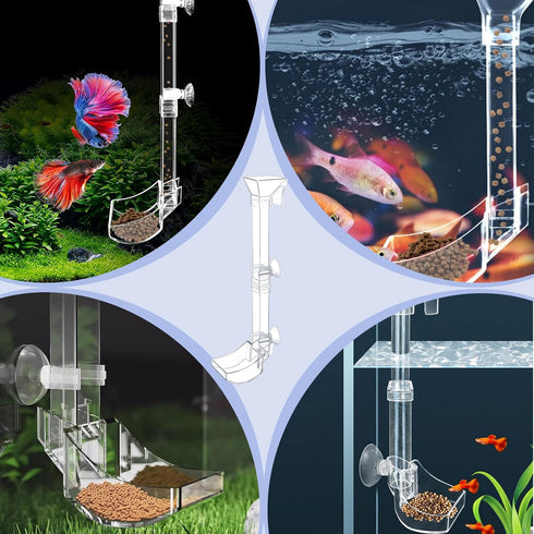 Clear Aquarium Fish Shrimp Feeding Dish Set, Includes Tube, Cleaning Brush, Measuring Spoon for Feeding Supplies