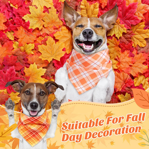 Shyyween 100 Pieces Thanksgiving Fall Dog Bandanas Bulk Plaid Bandanas for Dogs Autumn Soft Triangle Kerchief Bibs