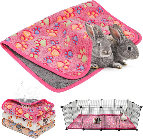 YUEPET 3 Pack Waterproof Guinea Pig Blankets, Washable Fleece Cage Liners, Warm Flannel Throw for Small Animals 48"×24"