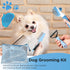 Pet Grooming Kit - Cat and Dog Brushes with Grooming Loop Leash, Apron, Dematting Comb, Slicker Brush, Bath Brush (blue)