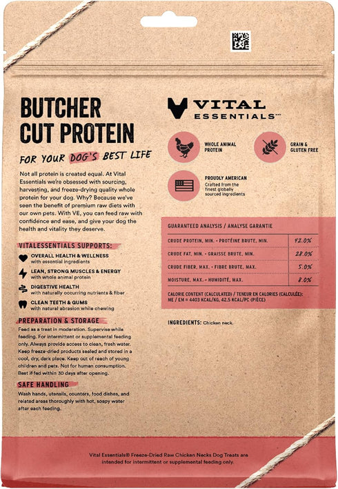 9 oz Vital Essentials Freeze Dried Raw Chicken Necks Dog Treats | Single Ingredient | Premium Quality | Grain Free