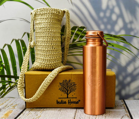 Pure Copper Water Bottles, Seamless Leak Proof Ayurvedic Copper Bottle (1000ml)