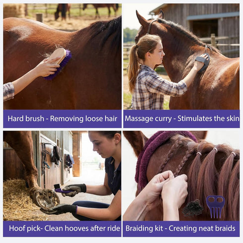13 Set Piece Horse Grooming Kit, Complete Horse Brush & Curry Comb, Horse Brushes for Grooming with Tote Bag, Tack Room