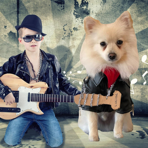 Cool Dog Leather Jacket Coat, Halloween Rock Star Costume for Small Medium Dogs (S, Black)