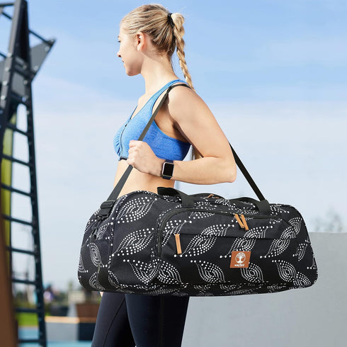 Yoga Mat Bag, 8-Pocket Gym Bag Fits 1/2" Thick Mat & Blocks, Detachable Straps, Large Tote for Women, Men