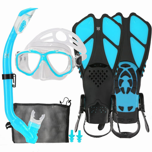 Kids Snorkel Set with Mask, Fins, Mesh Bag, Anti-Fog Snorkeling Gear for Swimming