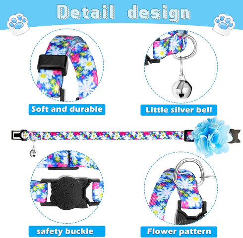 Weewooday 4 Pcs Spring Cat Collars for Girls, Adjustable Floral Collars with Bell for Holiday Party and Daily