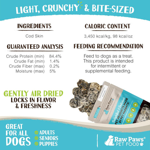 Raw Paws Cod Skin Rolls for Dogs, 5 oz – Icelandic Cod Skins, Fish Skin Chews, Dried Fish Treats