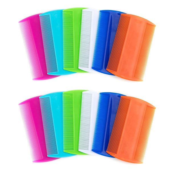 AUEAR 12 Pack Double Sided Fine Tooth Pet Flea Lice Combs for Dogs Cats, Grooming Combs in 6 Colors, Tick Removal Tool
