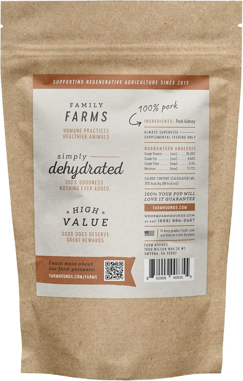 100% 4oz -1 Pack Farm Hounds - Pork Kidney - Premium Natural Jerky for Dogs - Made from Humanely Raised Pork- Organ