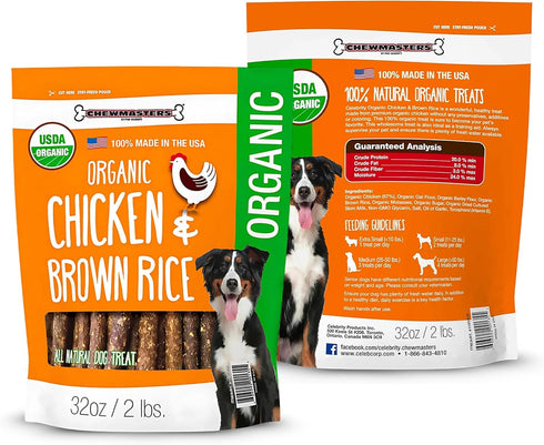 2 100% Chewmasters Organic Chicken & Brown Rice Dog Treats, Pound Bag, Organic, Made in The USA, Corn, Soy & Wheat
