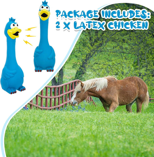 Hungdao 2 Pcs Horse Toys - 11 Inches Latex Rubber Chicken Dog Toy for Separation Anxiety (Blue)
