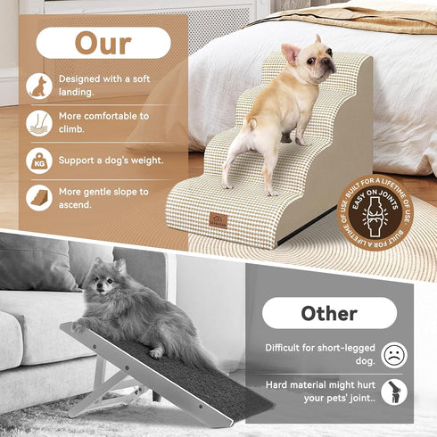 16" H-20 H,3-Step Chair,4-Step (Beige-20 4) Zerbuger Dog Ramp and Stair for Bed Cat Stair for Sofa and Dog Ramp