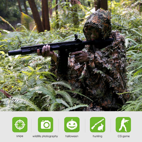Zicac Outdoor Ghillie Suit | 3D Leafy Camo Poncho for Men | Hunting, Bird Watch, Military CS Cloak