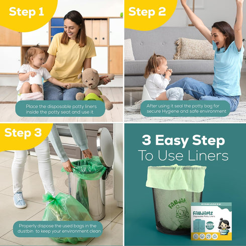 60 Count 2-in-1 17 11 inches Potty Liners for Toddlers & Pets Compatible with OXO Tot Go Potty- x Leak-Proof Disposable