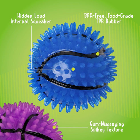 Gnawsome Dog Toys - 2.5-Inch Spiky Squeaker Basketball - Small - Durable, 100% BPA-Free, Assorted Colors