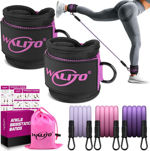 WALITO Ankle Resistance Bands with Cuffs, Ankle Weights for Women, Glutes Workout Equipment, Exercise Equipment for