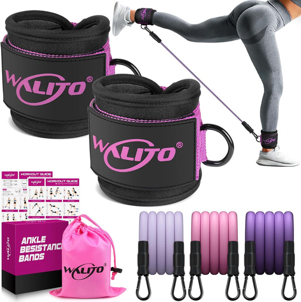 WALITO Ankle Resistance Bands with Cuffs, Ankle Weights for Women, Glutes Workout Equipment, Exercise Equipment for
