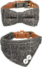 Small Dog Collar & Bandana Set for Puppy Cat, 2pcs PU Leather Canvas Scarf, Durable Grey Classic
