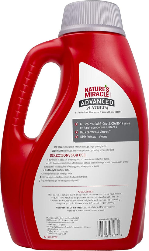 64 Oz Nature's Miracle Advanced Platinum Stain & Odor Remover & Virus Disinfectant