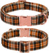 Lionet Paws Boy Dog Collar, Comfortable Adjustable Cute Orange Black Grid Collar for Male Dogs, Neck 10-16 inches