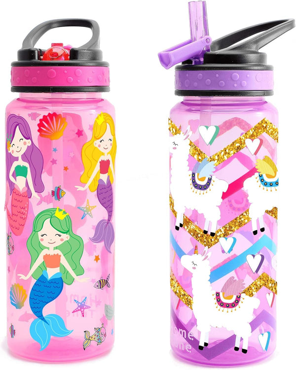Home Tune Kids Water Drinking Bottle 2 Pack - 23oz, BPA Free, Leak-Proof, Cute Design for Girls & Boys