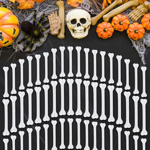 60PCS Mini Plastic Bones for Halloween Decor, Small White Bones for Party Decoration, Caveman Theme Supplies