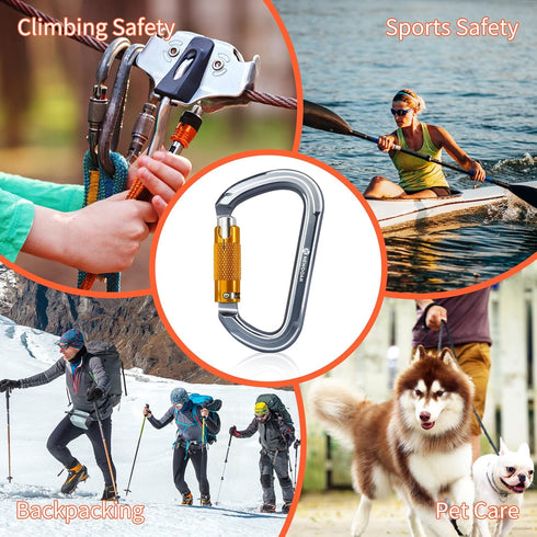 NewDoar 28KN UIAA & CE Certified Auto Climbing Carabiner - Professional Heavy Duty Caribeaner for Rappelling D-Shaped