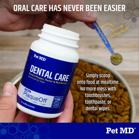 Pet MD Proden PlaqueOff Dog Teeth Cleaning Dental Care Powder, Oral Care Supplement for Dogs, 60g