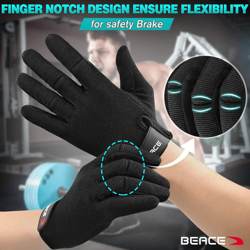 BEACE Full Finger Weight Lifting Gym Gloves with Anti-Slip Leather Palm for Workout Exercise Training Fitness