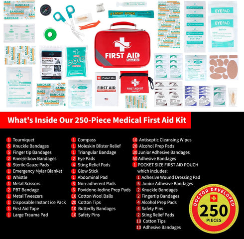 Pack 250pcs Protect Life Survival First Aid Kit for Home/Business, Camping Survival Kits | Mini Travel First Aid Kit |