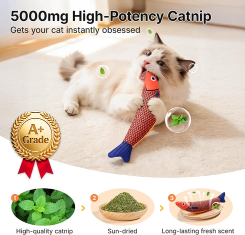 3 Pack, 9.4 Inches Potaroma Cat Toys Saury Fish, Catnip Crinkle Sound, Soft and Durable, Interactive Kitten Kicker