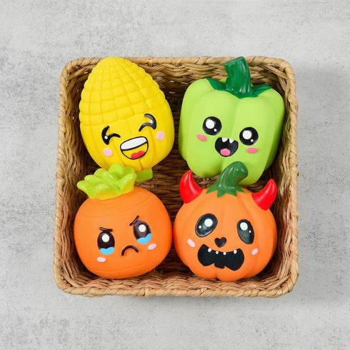 Set, 4 Pack Squeaky Pet Toys Natural Latex Rubber, Interactive Vegetable Shape with Cute Faces, for Large Medium Small