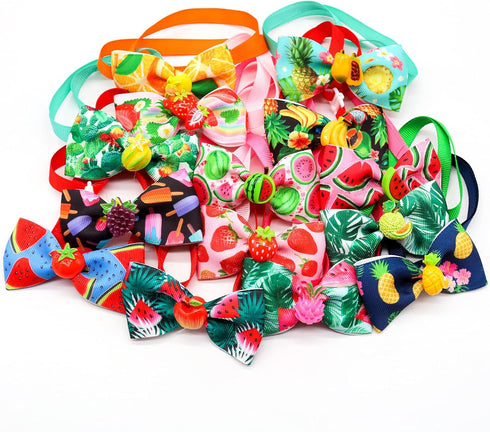 15pcs Summer Small Dog Collar with Bow Ties, Adjustable Hawaii Fruit Pattern Bow Ties for Dog Collar Accessories