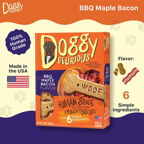 Crunchy Dog Treats for All Pet Sizes - 100% Human-Grade, BBQ Maple Bacon, 16 Oz, Delicious Snacks
