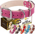 ADITYNA Heavy-Duty Pink Leather Dog Collar for Medium Dogs, Soft Lined Girl Collar for Walking, Training, Hiking