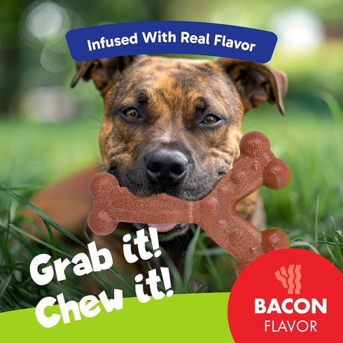 Chew'ems Durable Chewy Dog Toys, Long-Lasting Flavorful Chew Toys for Large Dog Breeds, Bacon-Flavored