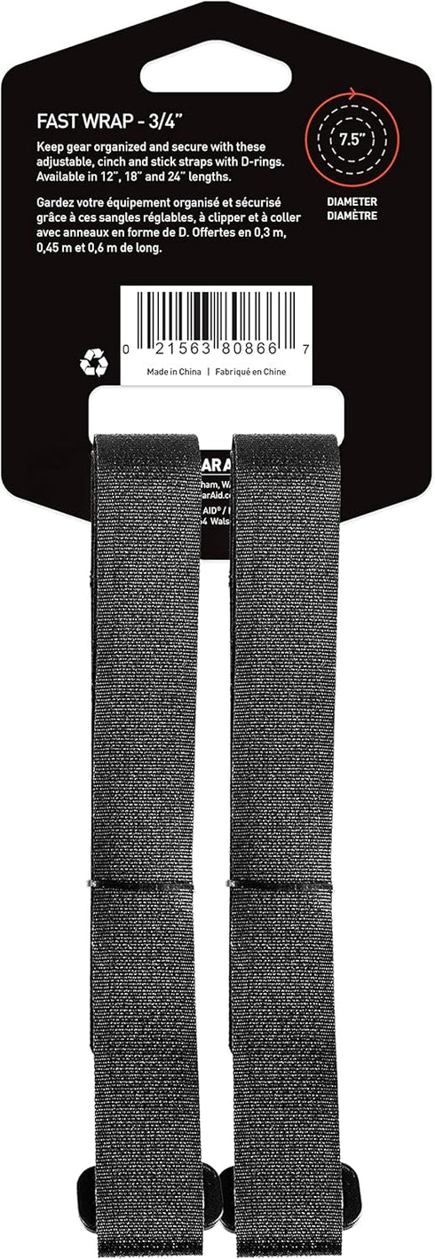 GEAR AID ¾” Fast Wrap, Adjustable Cinch-and-Stick Straps with D-Ring, 24” Length, Pair for Gear Organization