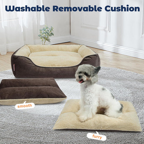 Miguel Dog Bed 35 Inch Brown, Washable with Removable Cushion for Medium Small Dogs, Anti-Slip, Large Cat Bed